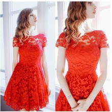 2018 Fashion Women Elegant Sweet Hallow Out Lace Dress Sexy Party Princess Slim Summer Dresses Vestidos Red Blue S-5XL Plus Size 2024 - buy cheap