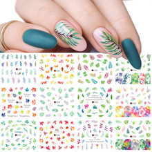 Набор наклеек для ногтей с зелеными листочками, 12 шт., переводные наклейки для ногтей, маникюрные слайдеры, обертывания, украшения для дизайна ногтей, дизайнерские украшения для ногтей, TRA1549-1560 2024 - купить недорого