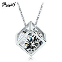 JYouHF Shining Crystal Necklaces Women Luxury White Gold Plated Cube CZ Zircon Pendant Necklace Party Wedding Fashion Jewelry 2024 - buy cheap