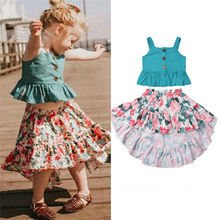 Conjunto de ropa de verano para niño pequeño, Chico, bebé, niña, Tops de algodón, chaleco sin mangas, faldas florales, bonitos trajes de fiesta, ropa para niña 2-7T 2024 - compra barato