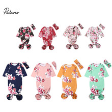 2019 Brand Newborn Baby Girl Floral Sleeping Bags Floral Long Sleeve Sleep Wrap Swaddle+Headband 8 Colors 0-6M 2024 - buy cheap