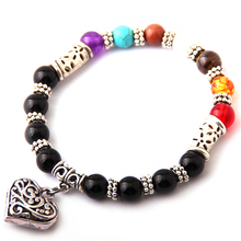 New arrive 7 Chakra Healing Bracelets 8mm Yoga Prayer Wish Stones heart charm Bracelet for women Female 2024 - buy cheap