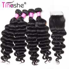 Tinashe Hair Loose Deep Wave With Closure Remy Human Hair Wave 4 Bundles With Closure Brazilian Hair Weave Bundles With Closure 2024 - buy cheap
