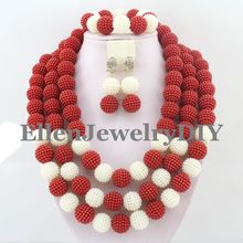 Gorgeous Red&White Beads Balls African Necklace Jewelry Set Nigerian Beaded Wedding Jewelry Set Free Shipping W10344 2024 - buy cheap