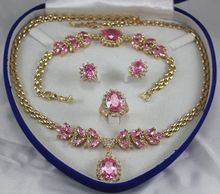Gargantilha de cristal de quartzo, joias naturais de nobilidade, zircônia rosa, colar, pulseira, brinco (caixa), banhada 2024 - compre barato