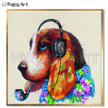 Professional Artist Hand-painted High Quality Modern Dog Animal Oil Painting for Room Decor Painting Dog Smoking Cigar Funny Art 2024 - buy cheap