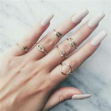 6Pcs/Set Simple Female Rings Arrow Eye Moon Star Crystal Circle Open Adjustable Joint Gold Ring Set Lady Fashion Party Jewelry 2024 - buy cheap