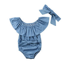 2Pcs Newborn Kids Ruffles Denim Romper Baby Girls Front Bowknot Jumpsuit Outfits Clothes 2024 - buy cheap
