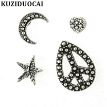 Kuziduocai-Conjunto de 4 unids/set de pendientes de tuerca para mujer, joyería fina a la moda, Color plata antigua, luna, estrella, corazón, hojas, círculo, 522 2024 - compra barato