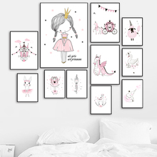 Pôsteres e impressões nórdicas de cisne, pequena princesa, arte de parede, pintura em tela, imagens escandinavo para decoração de quarto de bebê e menina 2024 - compre barato