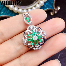 ZHHIRY Natural Green Emerald Gemstone Necklace Pendant Genuine 925 Sterling Silver Flower Shape Pendants Fine Jewelry 2024 - buy cheap