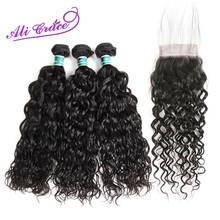 Ali Grace Peruvian Water Wave 3 Bundles With Closure 100% Remy Human Hair Bundles With 4*4 Lace Closure Peruvian Water Wave 2024 - buy cheap