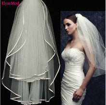 Top Sale Newly Designed White And Ivory Ribbon Edge Two-Layer Tulle Wedding Bridal Veil Wedding Accessories 2024 - buy cheap