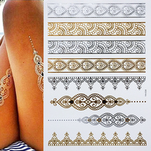Metallic Temporary Flash Tattoos Henna Body Jewellery Mandala Gold Silver Boho 2024 - buy cheap