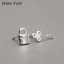 Uini-Tail hot new 925 sterling silver creative personality key and lock asymmetric earrings fashion trend hypoallergenic GN667 2024 - buy cheap