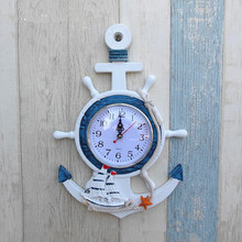 Anclaje de reloj de playa con temática de mar, timón de rueda de barco náutico, decoración de pared colgante de estrella de mar, MP 009, 1 ud. 2024 - compra barato