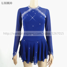 Vestido de patinação artística feminino, vestido de patins para mulheres manga comprida estilo clássico azul escuro 2024 - compre barato