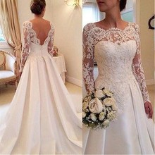 Long Sleeve Lace Wedding Dresses with Sheer Scoop Neck A-Line Court Train Skirt Church Bohemian Garden Bridal Gowns 2024 - buy cheap