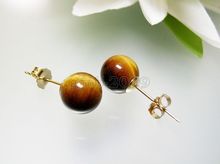 10mm Genuine Natural Yellow Tiger Eye jade women's fine jewelry Stud Earrings 2024 - buy cheap