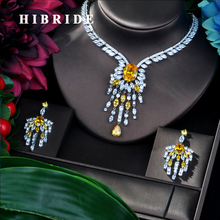 HIBRIDE Luxury Flowers Necklace Earring Set Yellow Cubic Zircon jewelry Set for women Wedding African Bridal Jewelry Sets N-151 2024 - buy cheap