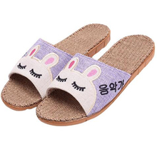 Women's Cat Animal Slippers Indoor Breathable Home Linen Slippers Beach Flax Flip Flops Women Slides House Shoes Girls Sandals 2024 - buy cheap