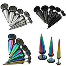 TUMBEELLUWA 1Pc Black/Silvery Stainless Steel Taper Spike Fake Cheater Stretcher Expander Plug Ear Stud Earrings 2024 - buy cheap