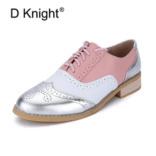 Handmade Women Genuine Full Grain Leather Oxfords Shoes Woman Big Size 32-43 Retro Flats Round Toe Brogue Oxford Shoes For Women 2024 - buy cheap
