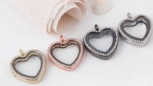 10PCS/lot Mix Colors Rhinestones Heart Shape Floating Locket Pendant Magnetic Glass Living Memory Locket 2024 - buy cheap