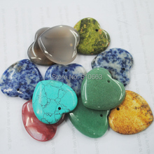 10 шт./лот, кулон из натурального камня, большое сердце, кулон в форме камня, смешанный тип камня, размер 35 мм 2024 - купить недорого