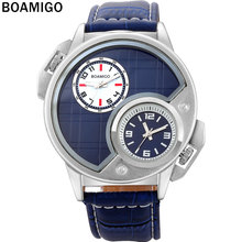 Marca BOAMIGO-Reloj de pulsera de cuarzo para hombre, cronógrafo con correa de cuero, informal, doble, azul, a la moda 2024 - compra barato