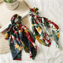 Summer Bohemian Streamers Bow Hair Ring Floral Scrunchies Women Hair Scarf Elastic Hair Bands Ponytail Holder Hair Accessories 2024 - buy cheap