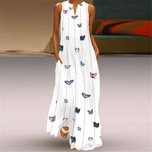 S-5XL Butterfly Print Maxi Dress Women Casual Sleeveless Long Dress Summer Pocket Elegant White Holiday Beach Dresses Plus Size 2024 - buy cheap