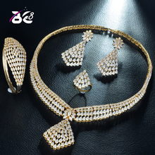 Conjunto de joyería brillante de zirconia cúbica para mujer, set de 4 piezas de collar y canapé, Color dorado, para boda, S241 2024 - compra barato