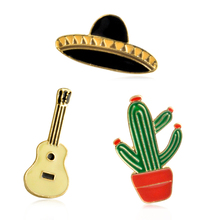 3 pçs/set Chapéu Preto Guitarra Cactus Planta Em Vaso pins Broches Emblemas botão pin Mini Diário Dos Desenhos Animados Jóias presentes para amigos 2024 - compre barato