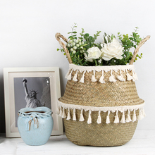 Seagrass Woven Basket Plant Wicker Hanging Baskets Flower Vase Potted Foldable Pot with Handle Storage Basket Laundry Basket 2024 - buy cheap