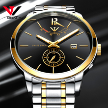 Nibosi relógio analógico masculino, relógio de pulso dourado de marca luxuosa para homens, à prova d'água, aço inoxidável, 2018 2024 - compre barato