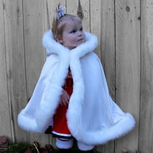 Child Winter Hooded Faux Fur Trim Satin Wedding Jacket Cloak Mantles Wraps in Shawl Jacket Wedding cloak 2024 - buy cheap