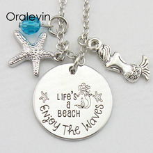 LIFE'S A BEACH ENJOY THE WAVES Inspirational Hand Stamped Engraved Custom Pendant Necklace for Women Jewelry,10Pcs/Lot, #LN2008 2024 - buy cheap