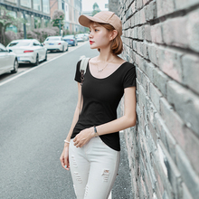 2019 summer new U-neck sexy wild backless solid color low-neck women's cotton shirt bottoming shirt 2024 - buy cheap