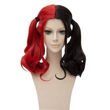 Harleen Quinzel Harley Quinn Cosplay Wig 45cm Short Hair Red Black Mixed Synthetic Hair Wigs 2024 - buy cheap
