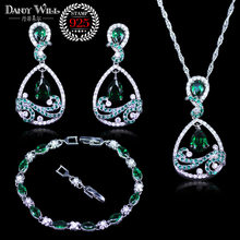 Moda gota de agua verde Zirconia cúbica blanca CZ color plata conjuntos de joyas para mujeres pendientes/colgante/Collar/pulsera 2024 - compra barato