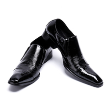Men's Square toe  dress shoes fashion black Bright Surface Oxfords shoes for men slip-on  Brand Men Wedding shoes 2024 - buy cheap
