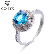Azul pedra brilhante anel branco ouro cor noivado anéis para casamento feminino jóias anillos bijoux cc182 2024 - compre barato