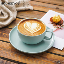 HOUSEEYOU Nordic Matte Ceramic Coffee Cup Saucer Set Salad Cappuccino Latte Drinking Cup Teacup for Home Office Bar Drinkware 2024 - buy cheap