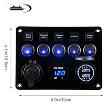 Car Boat Dual USB Socket Charger LED Voltmeter 12V Power Outlet 5 Gang ON-OFF Toggle Switch Panel for Car Boat Marine RV Truck 2024 - buy cheap
