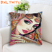 New Beautiful Indian Girl Printed Cushion Linen Cotton Decorative Cushion Home Decor Sofa Throw Pillow For Girls Room Decoration 2024 - buy cheap