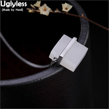 Uglyless 100% Real 925 Sterling Silver Fine Jewelry for Women Natural Jade Square Necklaces Sugar Cube Pendants with Chains Gems 2024 - buy cheap