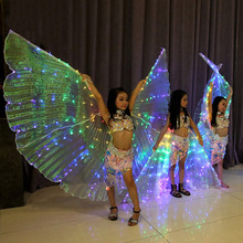 Asas douradas para dança do ventre, traje de borboleta com luz led para crianças, acessório de dança do ventre oriental 2024 - compre barato