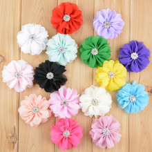 2.8'' Chiffon Fabric Flower Rhinestone Center DIY Artificial Flowers for Headband Hat Garment 50pcs/lot Free Shipping FH31 2024 - buy cheap