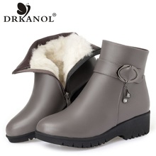 Drkanol botas de neve femininas, de couro legítimo, para inverno, sapatos quentes, à prova d'água, com salto alto 2024 - compre barato